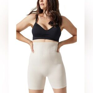 Blanqi High-Waisted Shapewear Postpartum Support Shorts in Beige